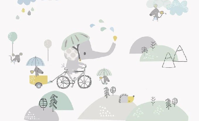 Carta da parati per asilo nido Elefante in bicicletta