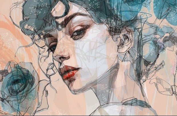 Volto femminile carta da parati rosa blu