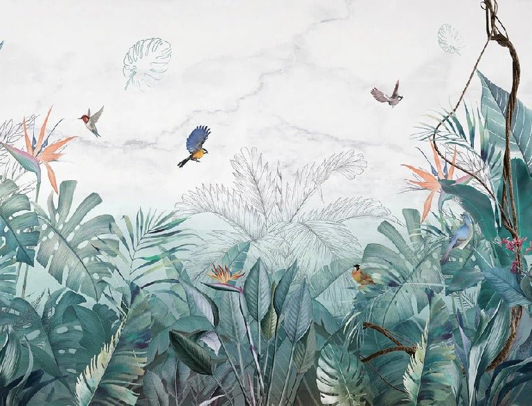 Carta da parati in marmo blu della giungla