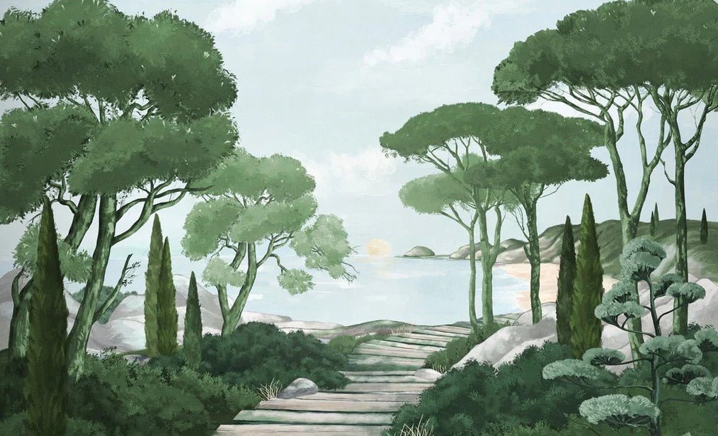 Camminare nella carta da parati verde dei ruscelli