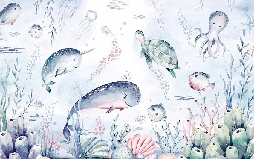 Sfondo con balene dell'oceano da favola