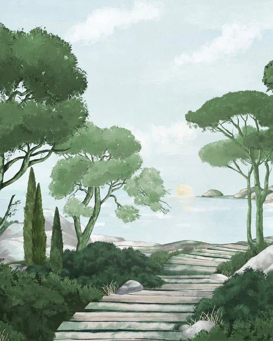 Camminare nella carta da parati verde dei ruscelli