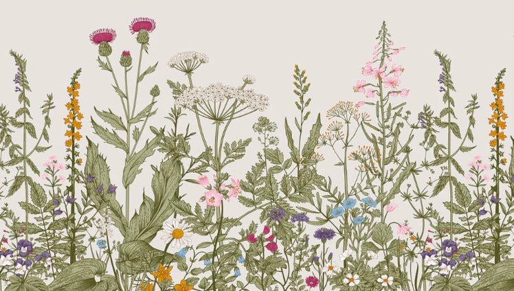 Carta da parati romantica folk botanica da bistrot