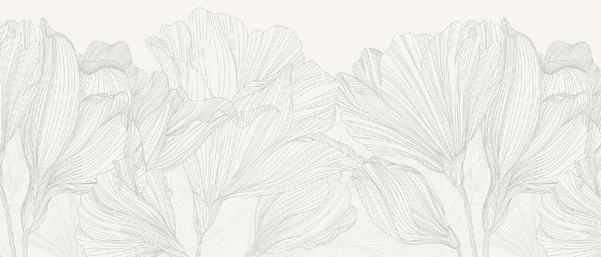 Carta da parati panoramica Vals de flores grigio e bianco