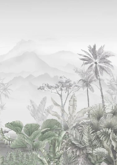 Carta da parati per toilette verde tropicale di tendenza
