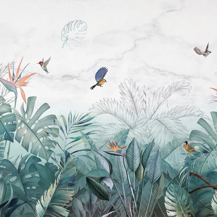 Carta da parati giungla blu marmo