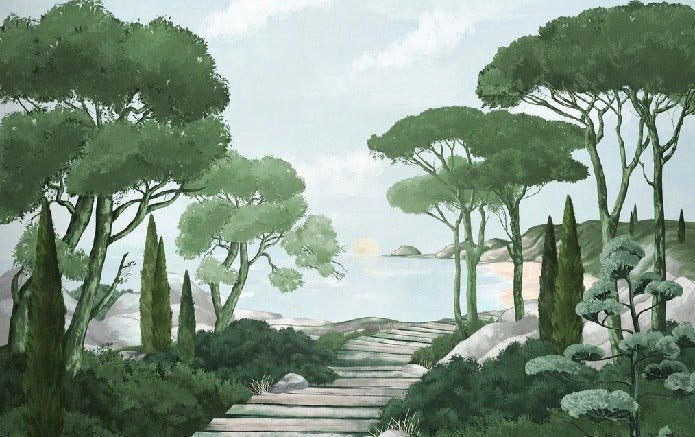 Camminare nella carta da parati verde dei ruscelli