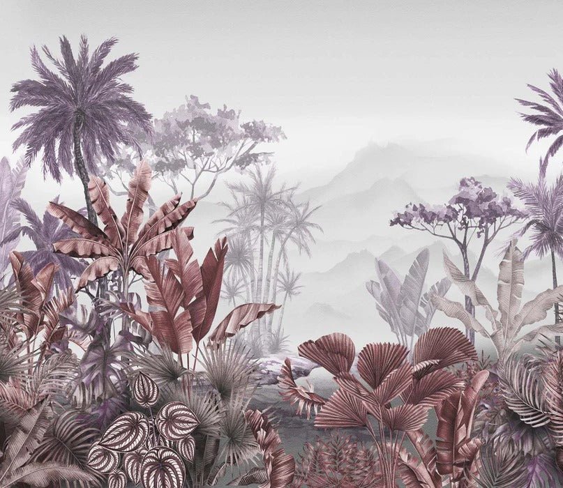 Carta da parati per toilette tropicale viola di tendenza