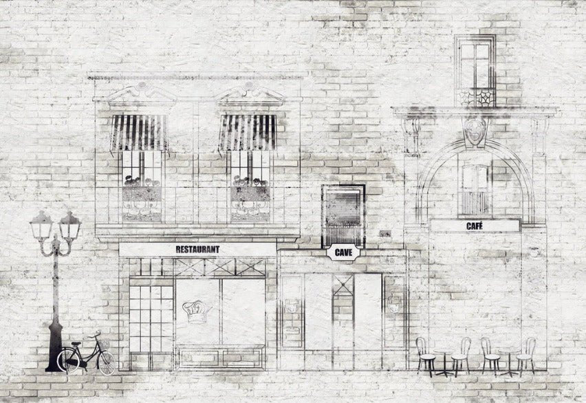 Carta da parati bistrot vintage facciata parigina