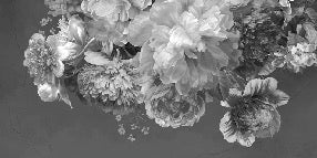 Carta da parati con fiori di peonia in bianco e nero