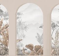 Carta da parati con archi tropicali color seppia