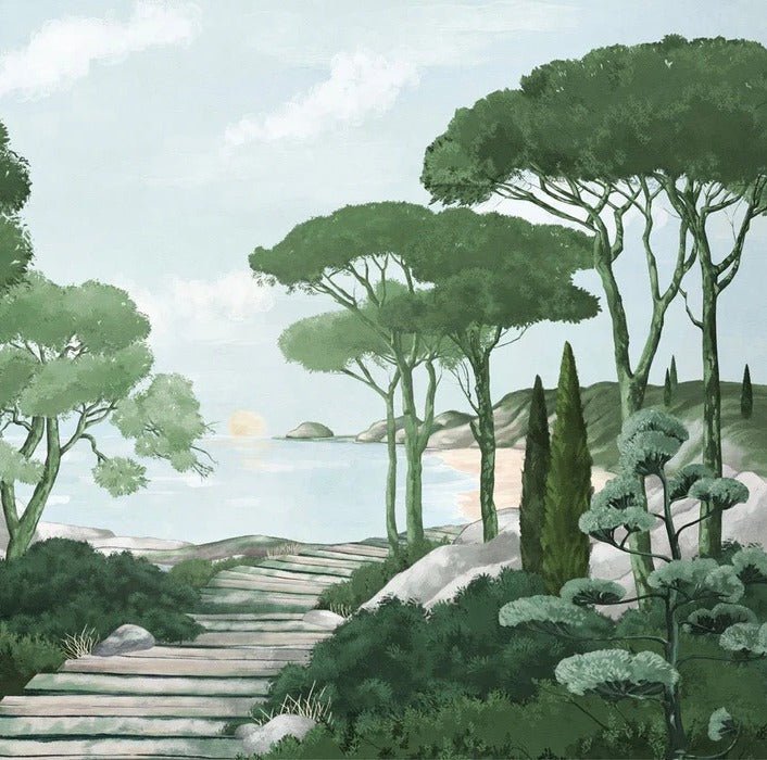 Camminare nella carta da parati verde dei ruscelli