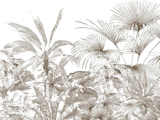 Carta da parati con incisioni monocromatiche tropicali