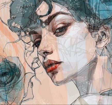 Volto femminile carta da parati rosa blu