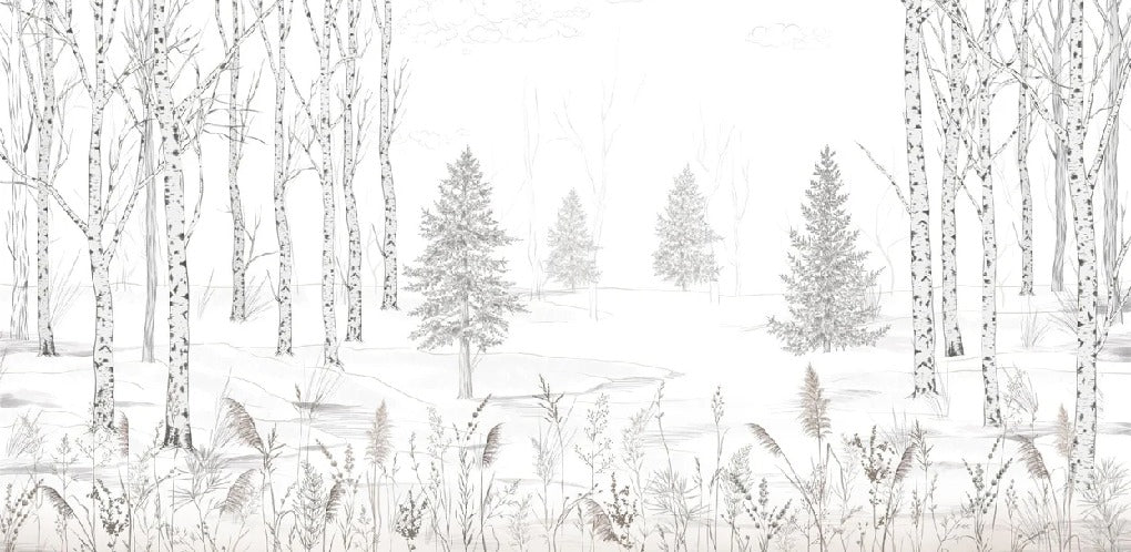 Carta da parati in bianco e nero per alberi e foreste