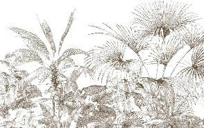 Carta da parati con incisioni monocromatiche tropicali