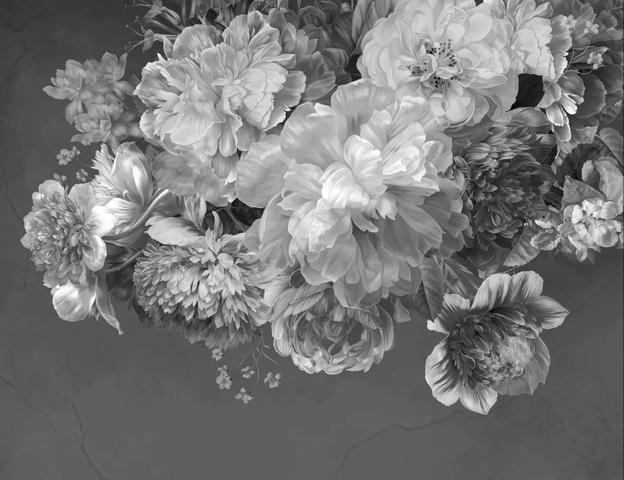 Carta da parati con fiori di peonia in bianco e nero