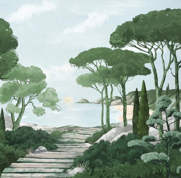 Camminare nella carta da parati verde dei ruscelli