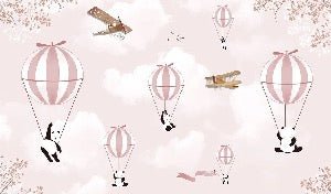 Carta da parati per la cameretta dei bambini Panda nuage rose