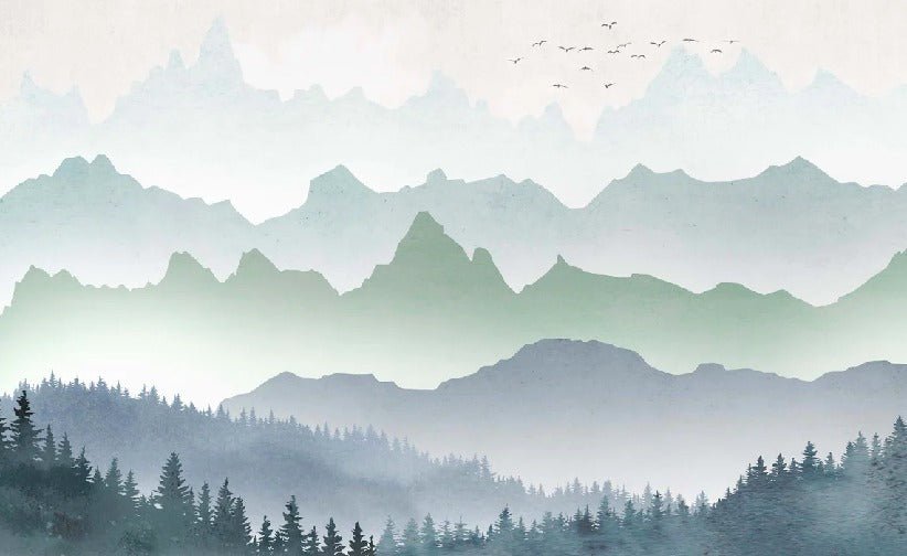 Foresta mattina nebbia carta da parati