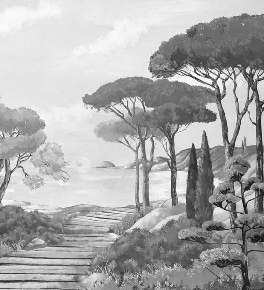 Carta da parati passeggiata nelle calanques in bianco e nero