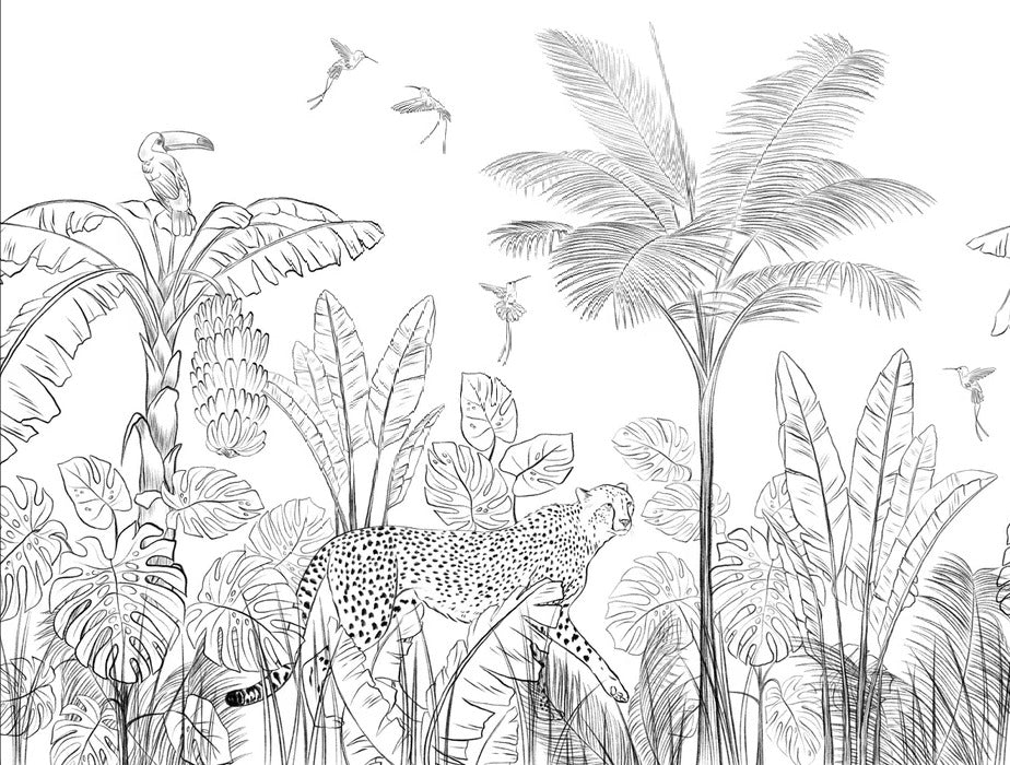 Carta da parati giungla leopardo bianco e nero