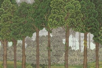 Carta da parati illustrata con grandi alberi