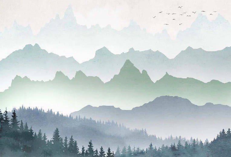 Foresta mattina nebbia carta da parati