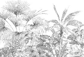 Carta da parati tropicale con incisione monocromatica