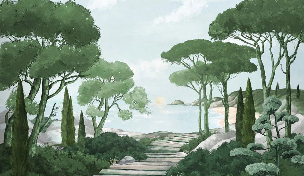 Camminare nella carta da parati verde dei ruscelli