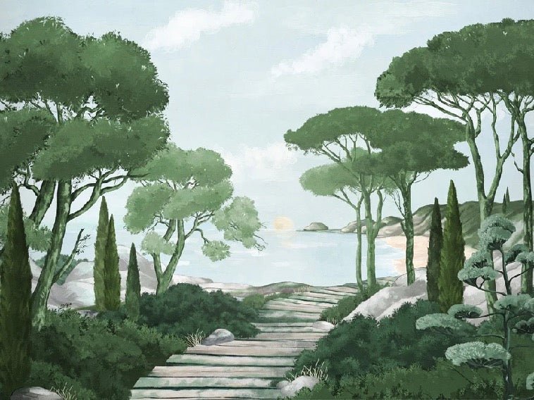 Camminare nella carta da parati verde dei ruscelli