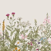 Carta da parati con motivi floreali botanici in stile folk romantico