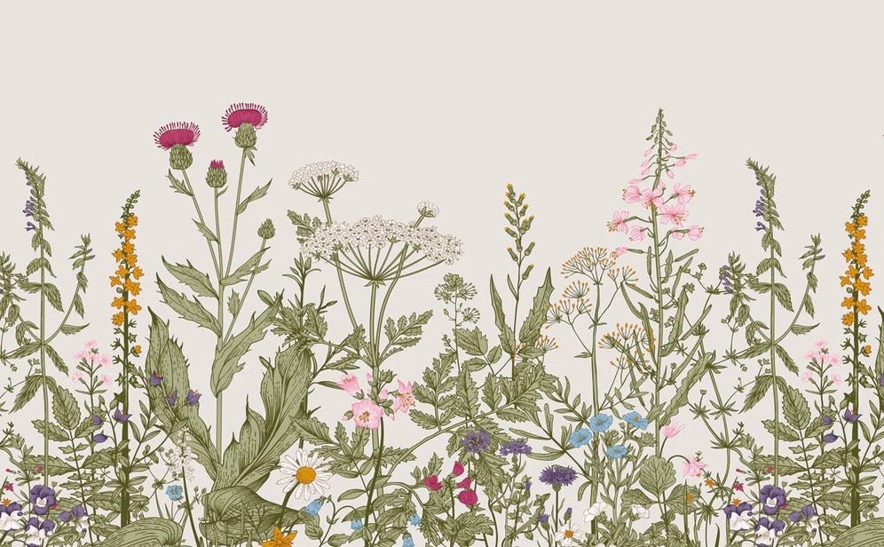 Carta arazzo romantica con fiori botanici e popolari