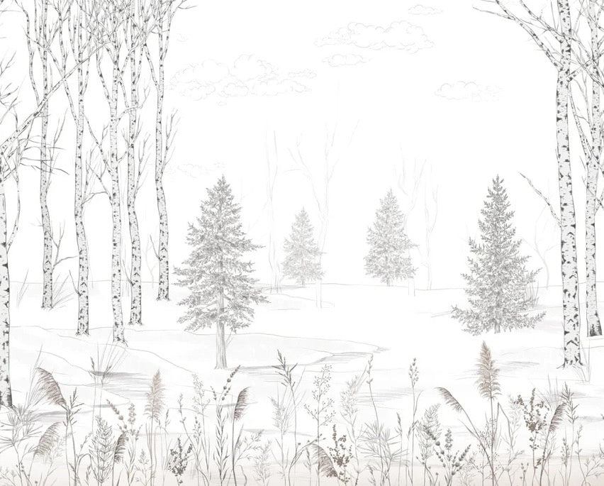 Carta da parati in bianco e nero per alberi e foreste