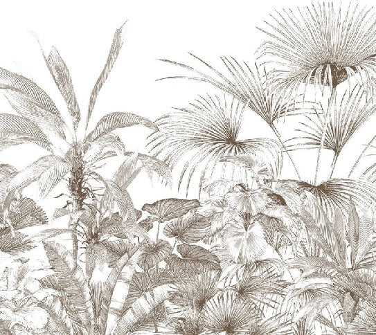 Carta da parati con incisioni monocromatiche tropicali