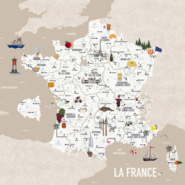 Carta da parati beige con mappa della Francia per bambini