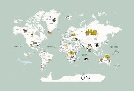 Carta da parati con mappamondo francese per bambini, verde