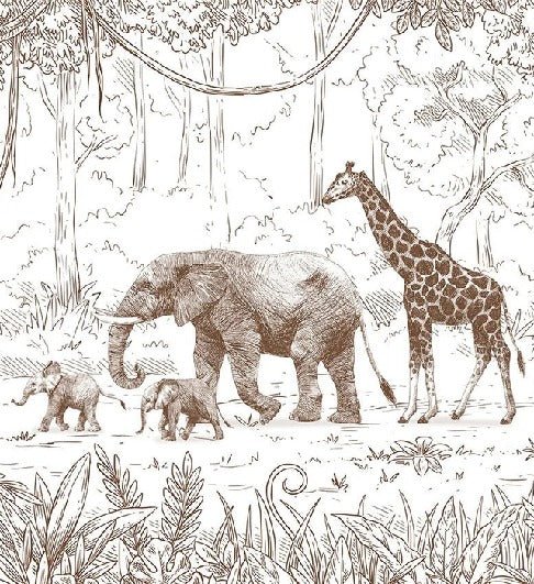 Carta da parati monocromatica per la giungla dei bambini