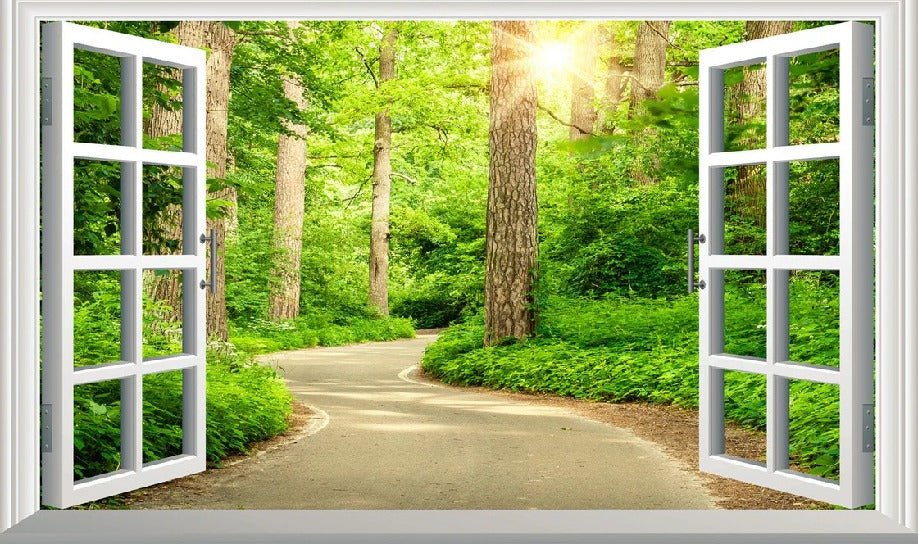 Carta da parati trompe l'oeil passeggiata nel bosco