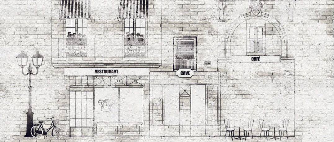Carta da parati bistrot vintage facciata parigina