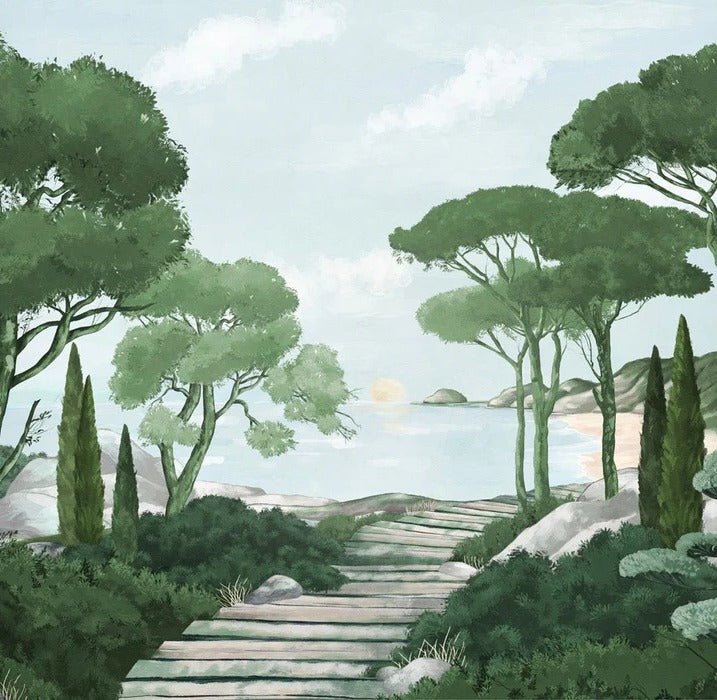 Camminare nella carta da parati verde dei ruscelli