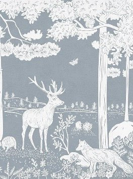 Carta da parati con animali del bosco blu