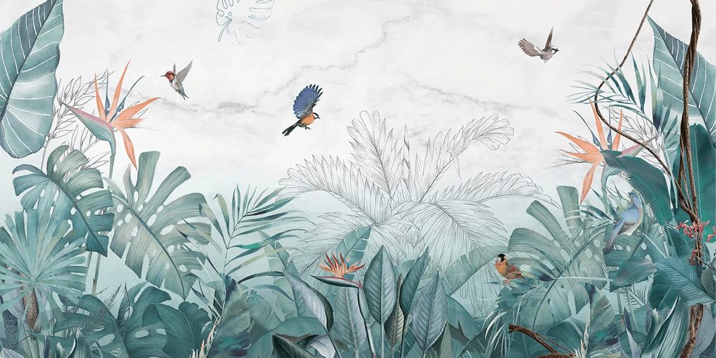 Carta da parati Jungle Bleu Marbre - H100cm x L200cm - Materiale Softouch