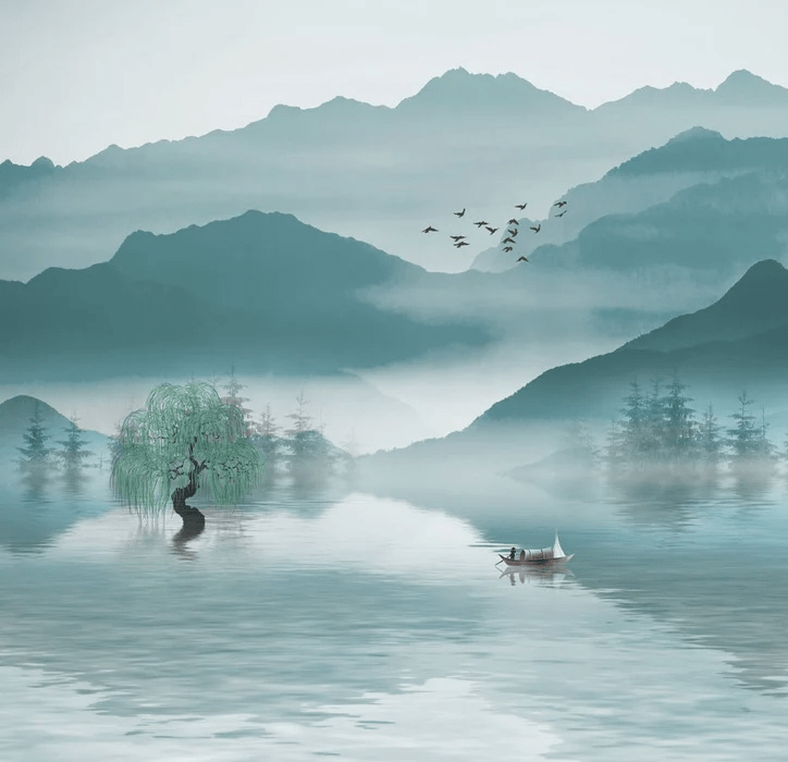 Carta da parati Entre Montagne et Lac - H145 cm x L150 cm - Materiale Softouch