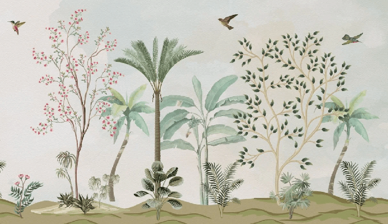 Carta da parati Chinoiserie Jungle - H247cm x L427cm - Materiale Softouch