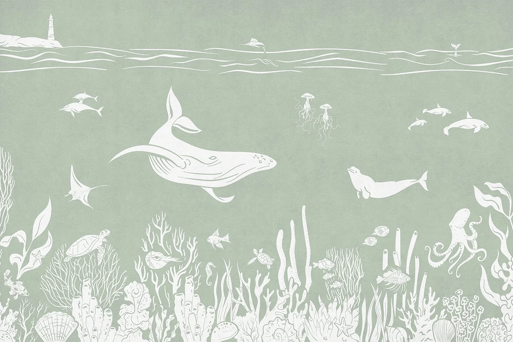 Carta da parati Balade Aquatique Verde - H300cm x L450cm - Materiale Softouch