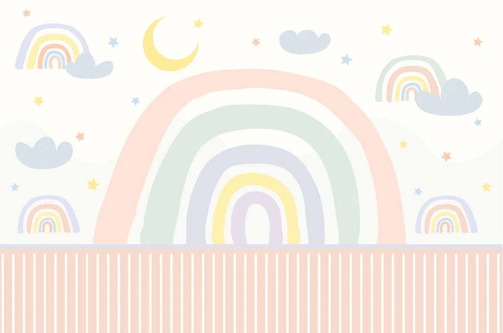 Carta da parati per camera da letto bambina Arcobaleno - H252cmx L380cm - Materiale Softouch