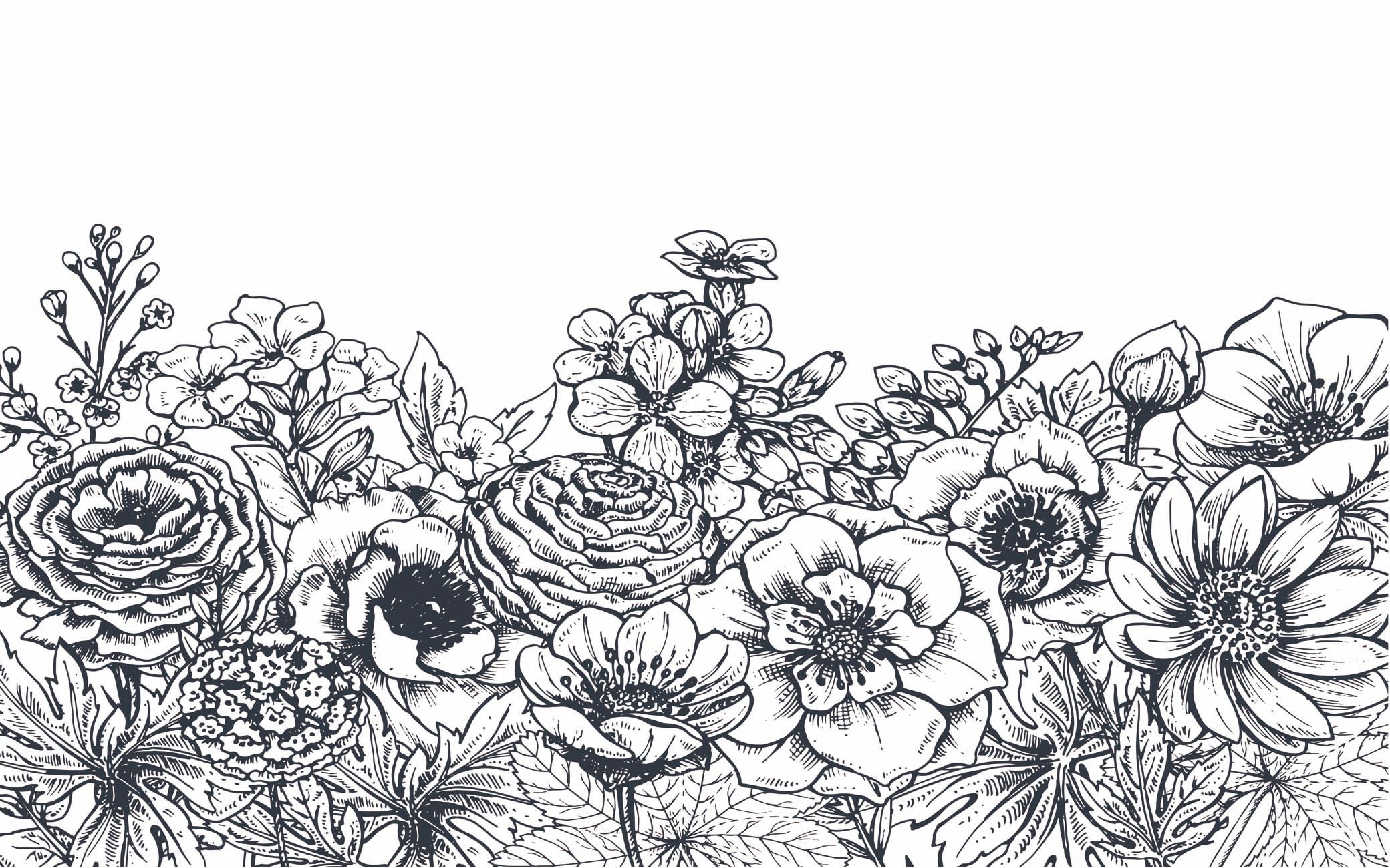 Papier peint bouquet floral noir et blanc, XXL, tendance
