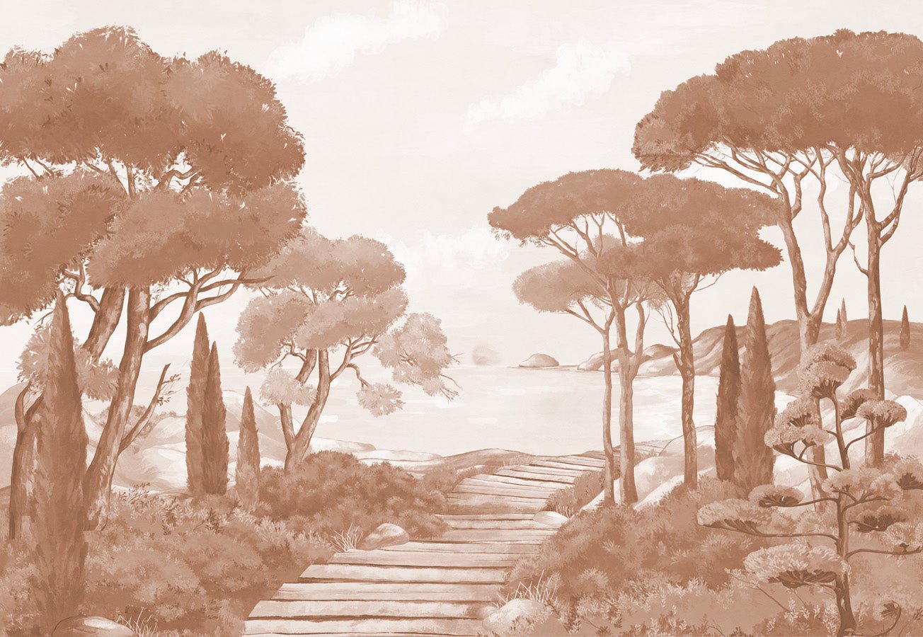 Papier peint balade dans les calanques terracotta, mural concept, tendance
