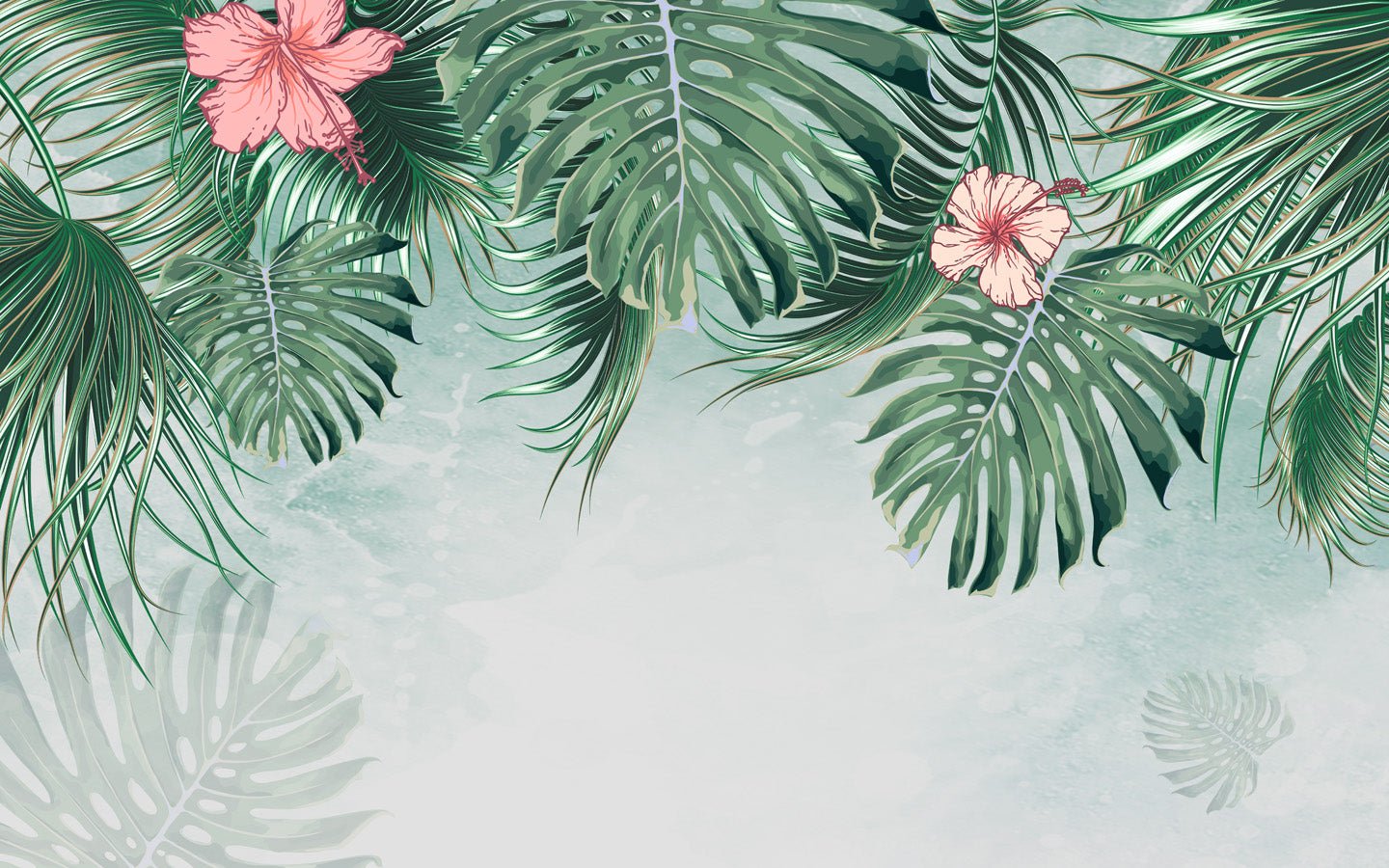 Papier peint salle de bain fleur de palmier, mural concept, tendance